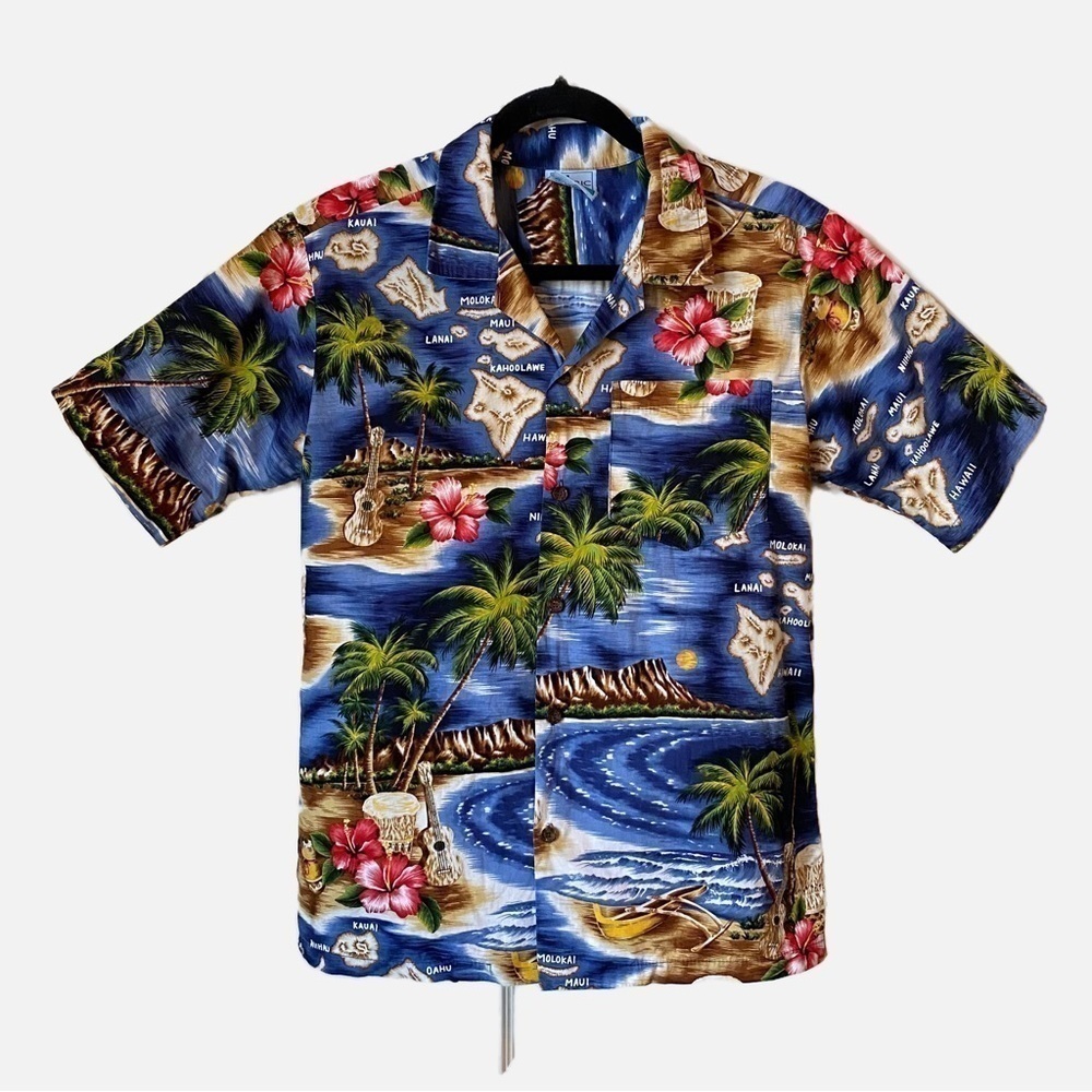 RJC Made in Hawaii Hibiscus Hawaiian Islands Camp Button Down Shirt